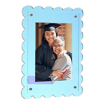5x7 Inch Acrylic Floating Picture Frame for Wall or Tabletop Display, Hanging Photo Frame Stand
