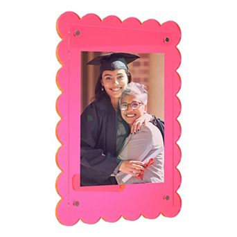 5x7 Inch Acrylic Floating Picture Frame for Wall or Tabletop Display, Hanging Photo Frame Stand