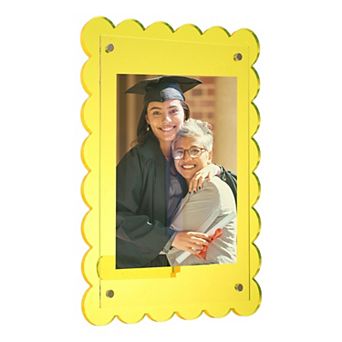 5x7 Inch Acrylic Floating Picture Frame for Wall or Tabletop Display, Hanging Photo Frame Stand