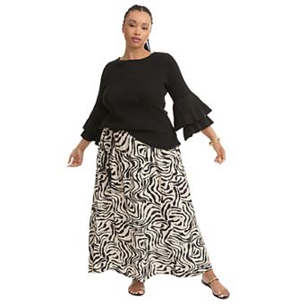 June + Vie Women's Plus Size Ruffled Long-Sleeve Sweater