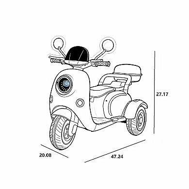 Whisen 24V Kids 3-Wheels Electric Ride-On Motorcycle with USB and Bluetooth