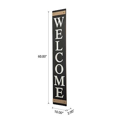 Glitzhome 60"H Wooden Welcome Porch Sign, Wall Hanging Decor with 4 Changeable Wreaths