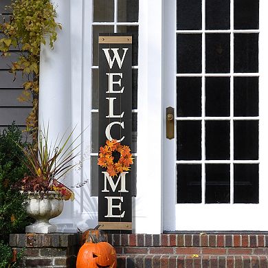 Glitzhome 60"H Wooden Welcome Porch Sign, Wall Hanging Decor with 4 Changeable Wreaths