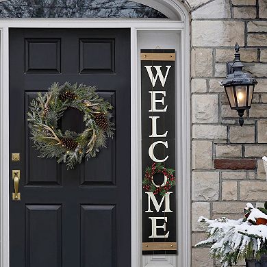 Glitzhome 60"H Wooden Welcome Porch Sign, Wall Hanging Decor with 4 Changeable Wreaths