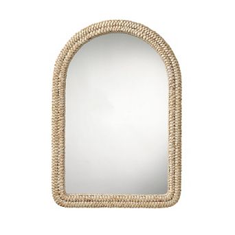 Grix Wall Mirror, 38 Inch Brown Braided Arch Frame, Woven Cornhusk