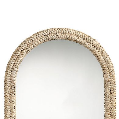 Grix Wall Mirror, 38 Inch Brown Braided Arch Frame, Woven Cornhusk