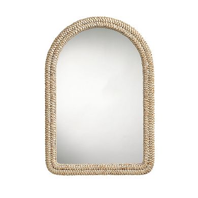 Grix Wall Mirror, 38 Inch Brown Braided Arch Frame, Woven Cornhusk