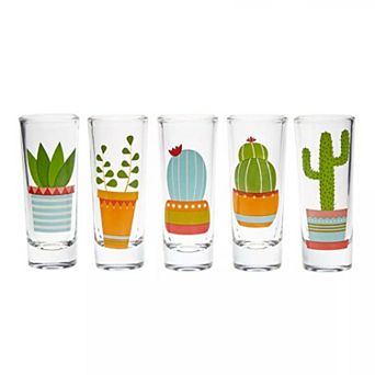 Shot Glasses Set With Cactus Designs 2 oz 5 pc