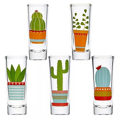 Shot Glasses Set With Cactus Designs 2 oz 5 Pcs