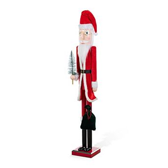 Glitzhome Christmas Porch Decor, 42"H Wooden Santa Nutcracker Decor