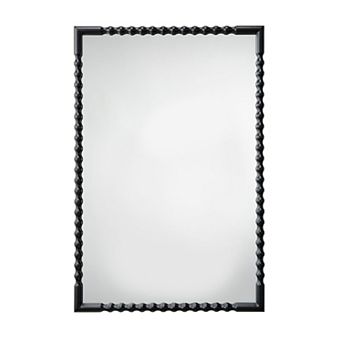 Perz Accent Wall Mirror, 24x36 Rectangular Beaded Frame, Forged Iron