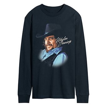Men's Waylon Jennings Portrait Oversized Long Sleeve Graphic Tee