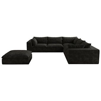 Whisen 118.2'' 6-Seat V-Shaped Cloud Sofa Deep Seat Couch with Ottoman