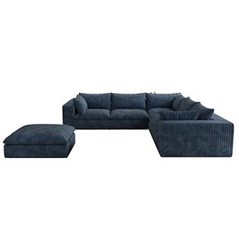Whisen 118.2'' 6-Seat V-Shaped Cloud Sofa Deep Seat Couch with Ottoman