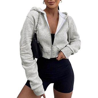 Women Casual Trendy Long Sleeve Full Zip Up Hooded Cardigan Sweatshirt Sports Gym Coat