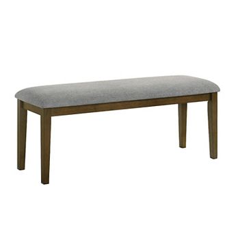 Lyoi Dining Bench, 47 Inch Gray Rectangular Fabric Seat, Brown Wood