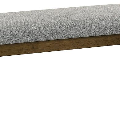 Lyoi Dining Bench, 47 Inch Gray Rectangular Fabric Seat, Brown Wood