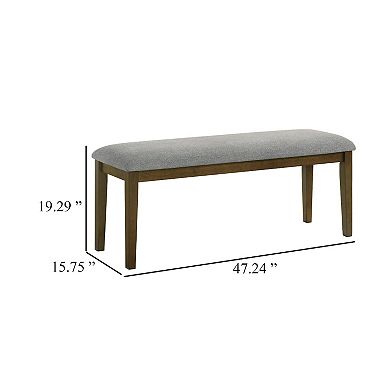 Lyoi Dining Bench, 47 Inch Gray Rectangular Fabric Seat, Brown Wood