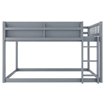 Whisen Low Twin Over Twin Bunk Bed, Floor Bunk Bed with Ladder