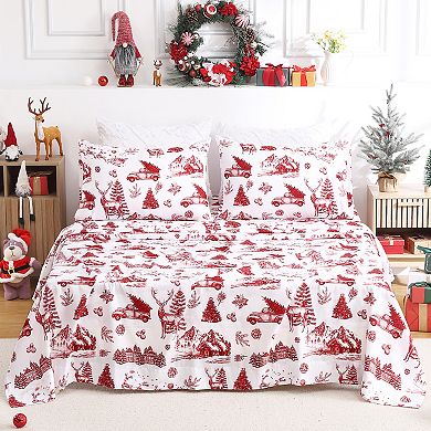 Christmas Microfiber Sheets - 16" Deep Pocket Bed Sheet Set, Soft Winter Holiday Sheets for Xmars
