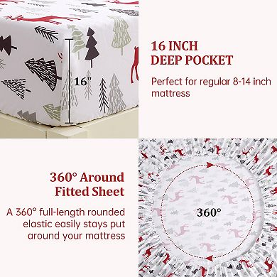 Christmas Microfiber Sheets - 16" Deep Pocket Bed Sheet Set, Soft Winter Holiday Sheets for Xmars