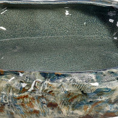 Erya Decorative Bowl, Uneven Wavy Rim, 17 Inch Glazed Gray Ceramic