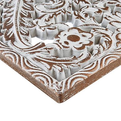 2 PCS Botanical Panel Distressed Carved Wood Wall Decor Set