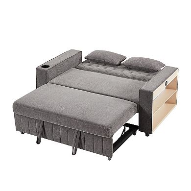 Whisen Pull-out Sofa Bed, Convertible Loveseat Sofa with Adjustable Backrest and USB Charging Ports