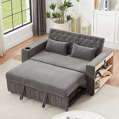 Whisen Pull-out Sofa Bed, Convertible Loveseat Sofa with Adjustable Backrest and USB Charging Ports