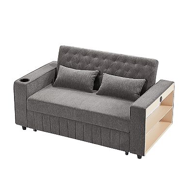 Whisen Pull-out Sofa Bed, Convertible Loveseat Sofa with Adjustable Backrest and USB Charging Ports