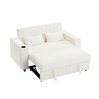 Whisen Pull-out Sofa Bed, Convertible Loveseat Sofa with Adjustable Backrest and USB Charging Ports