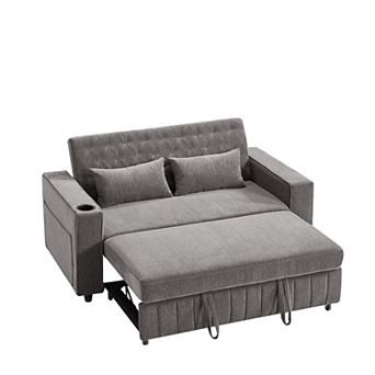 Whisen Pull-out Sofa Bed, Convertible Loveseat Sofa with Adjustable Backrest and USB Charging Ports