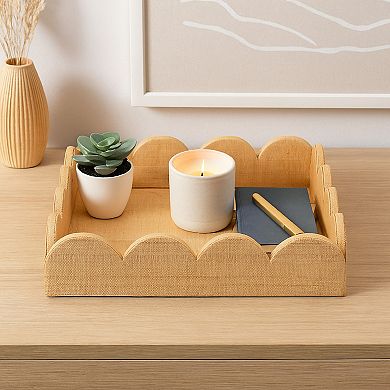 Rori Decorative Accessory Tray, Scalloped Edge Raffia