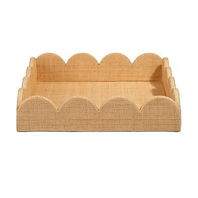 Rori Decorative Accessory Tray, Scalloped Edge Raffia