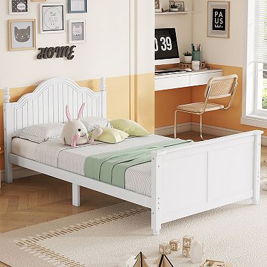Whisen Wood Twin Size Platform Bed with Headboard and Footboard for Kids, Low Profile Design