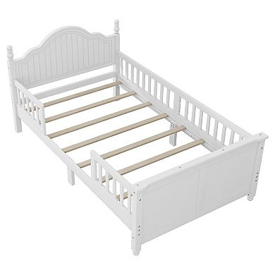 Whisen Wood Twin Size Platform Bed with Headboard and Footboard for Kids, Low Profile Design