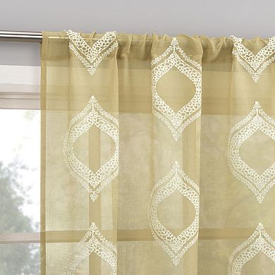 No. 918 Ravenna Embroidered Medallion Sheer 2 Window Curtain Panels