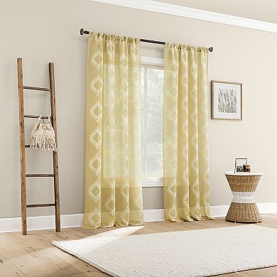 No. 918 Ravenna Embroidered Medallion Sheer 2 Window Curtain Panels