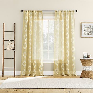 No. 918 Ravenna Embroidered Medallion Sheer 2 Window Curtain Panels