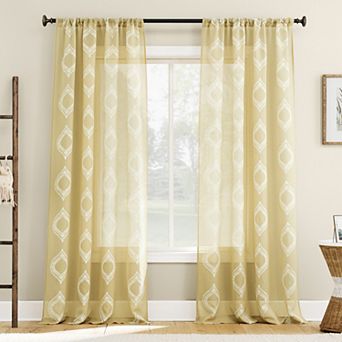 No. 918 Ravenna Embroidered Medallion Sheer 2 Window Curtain Panels