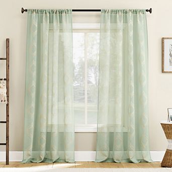 No. 918 Ravenna Embroidered Medallion Sheer 2 Window Curtain Panels