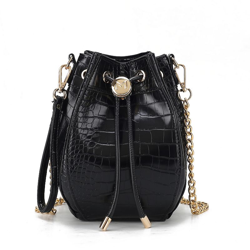 MKF Collection Cassidy Croc-Embossed Faux Leather Hobo Bucket Bag, Black