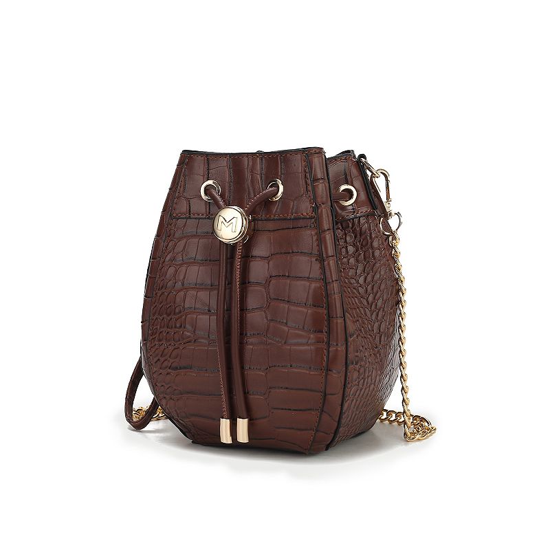 MKF Collection Cassidy Croc-Embossed Faux Leather Hobo Bucket Bag, Brown