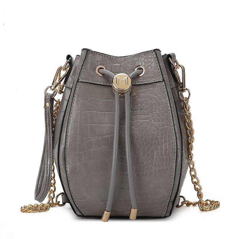 MKF Collection Cassidy Croc-Embossed Faux Leather Hobo Bucket Bag, Gray