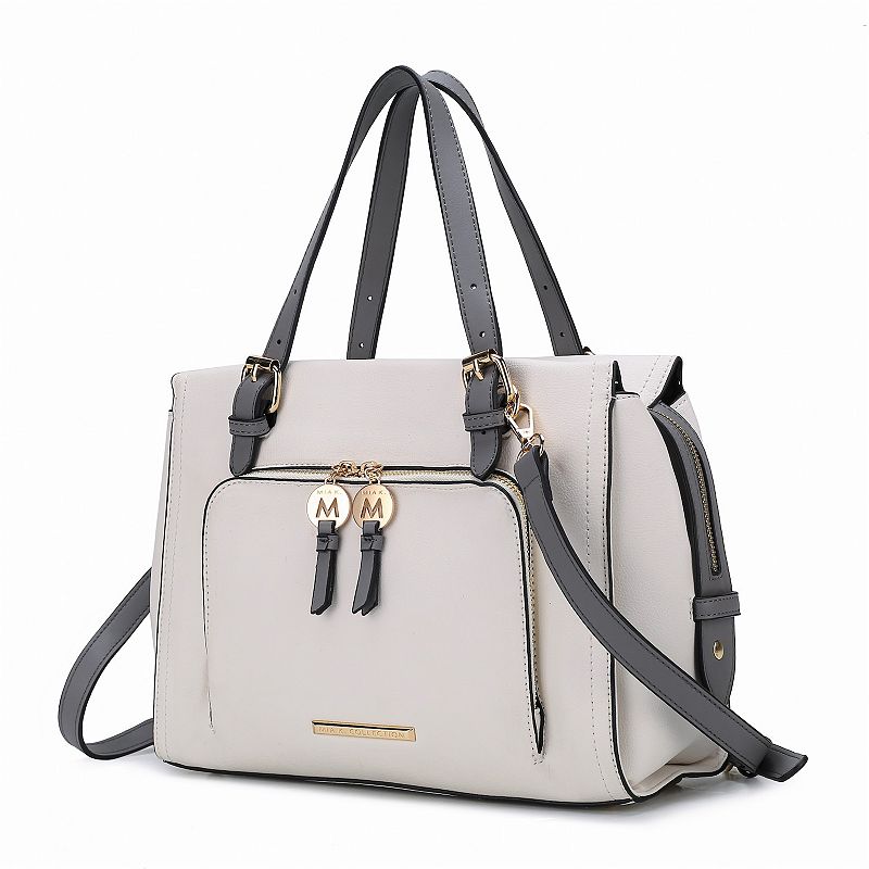 MKF Collection Elise Faux Leather Satchel Bag, White Gray