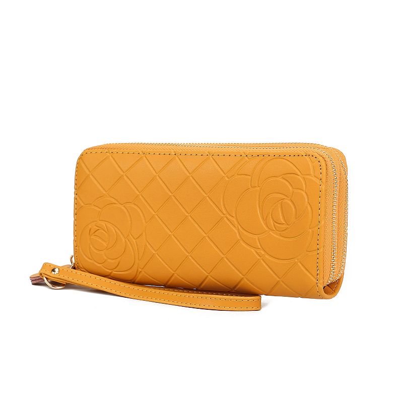 MKF Collection Faux Leather Flower-Embossed Wristlet Wallet, Yellow