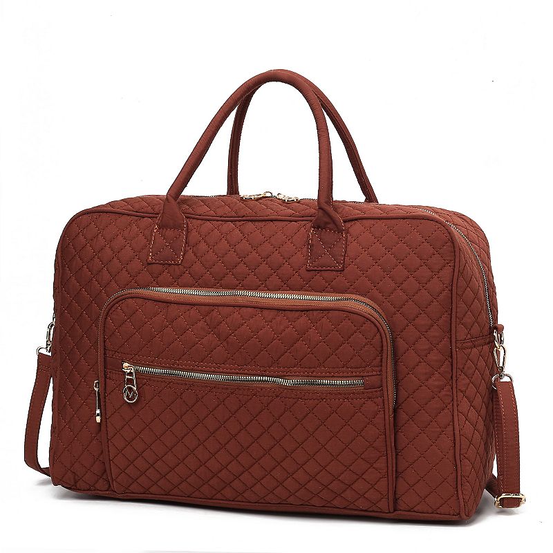MKF Collection Jayla Solid Quilted Cotton Duffel Bag, Brown