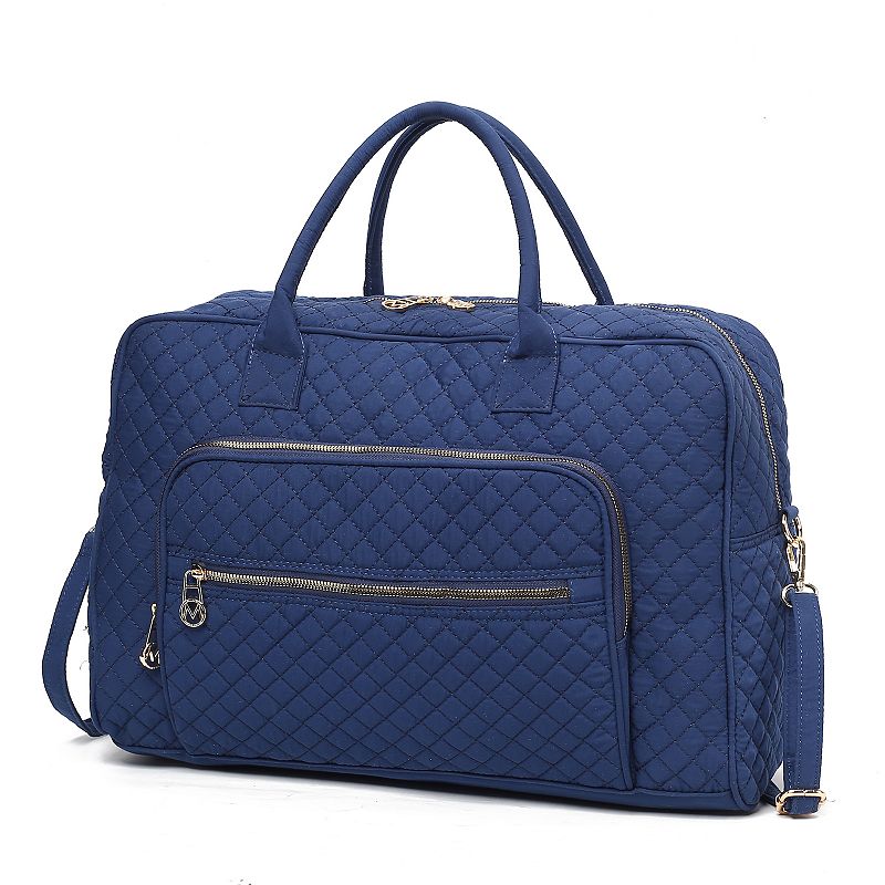 MKF Collection Jayla Solid Quilted Cotton Duffel Bag, Blue