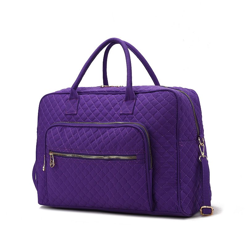 MKF Collection Jayla Solid Quilted Cotton Duffel Bag, Purple