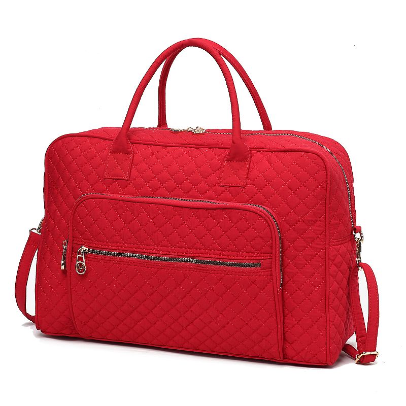 MKF Collection Jayla Solid Quilted Cotton Duffel Bag, Red